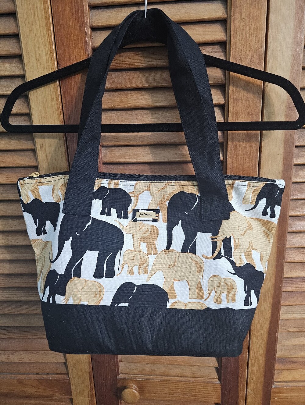 Jim Thompson Elephant Print Zip Top Tote Bag | Canvas Travel Bag